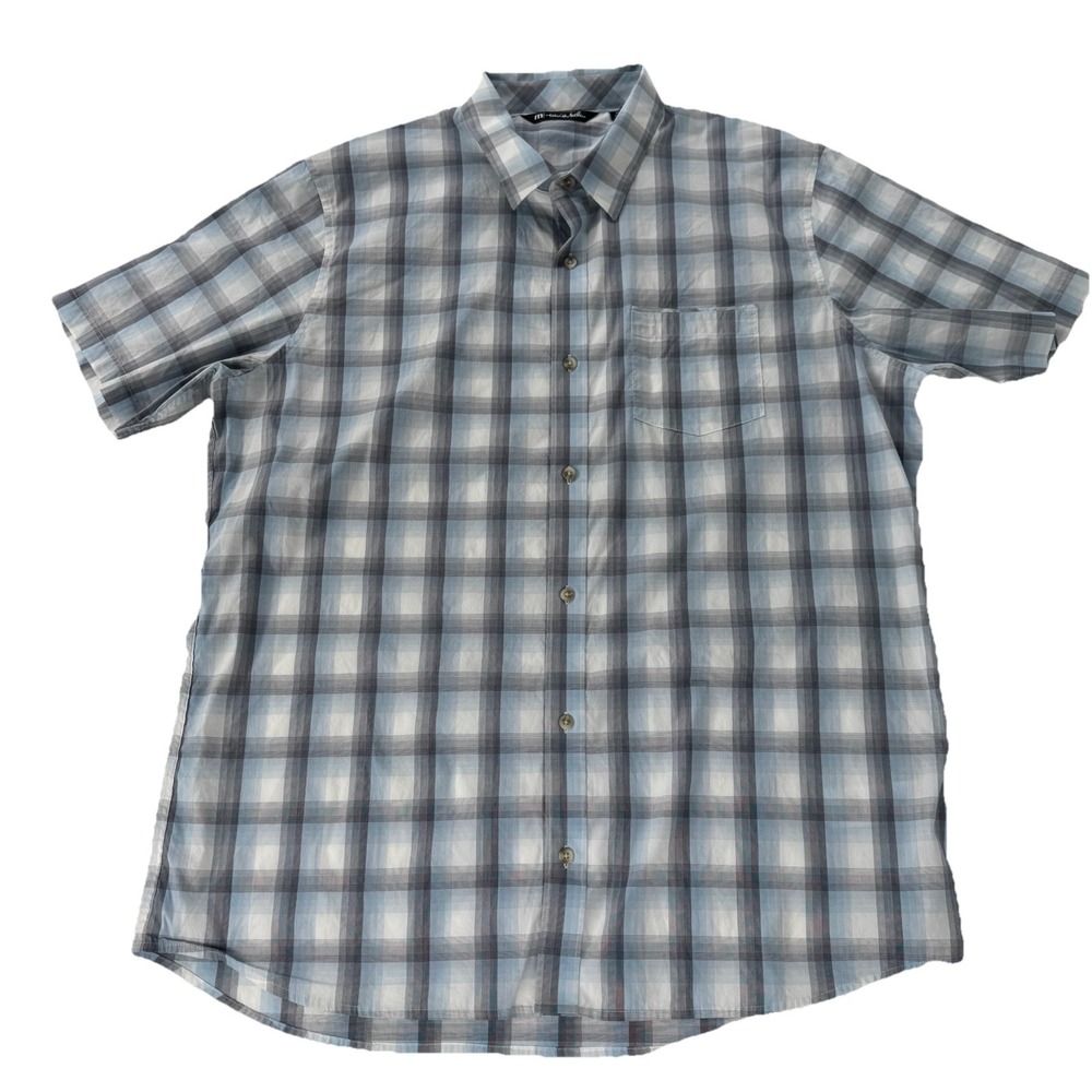 Travis Mathew Shirt Mens 2XL Black White Plaid Button Up Cotton Casual XXL Camp